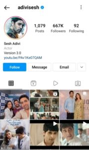 Adivi Sesh instagram अदिवि शेष इंस्टाग्राम, ट्विटर